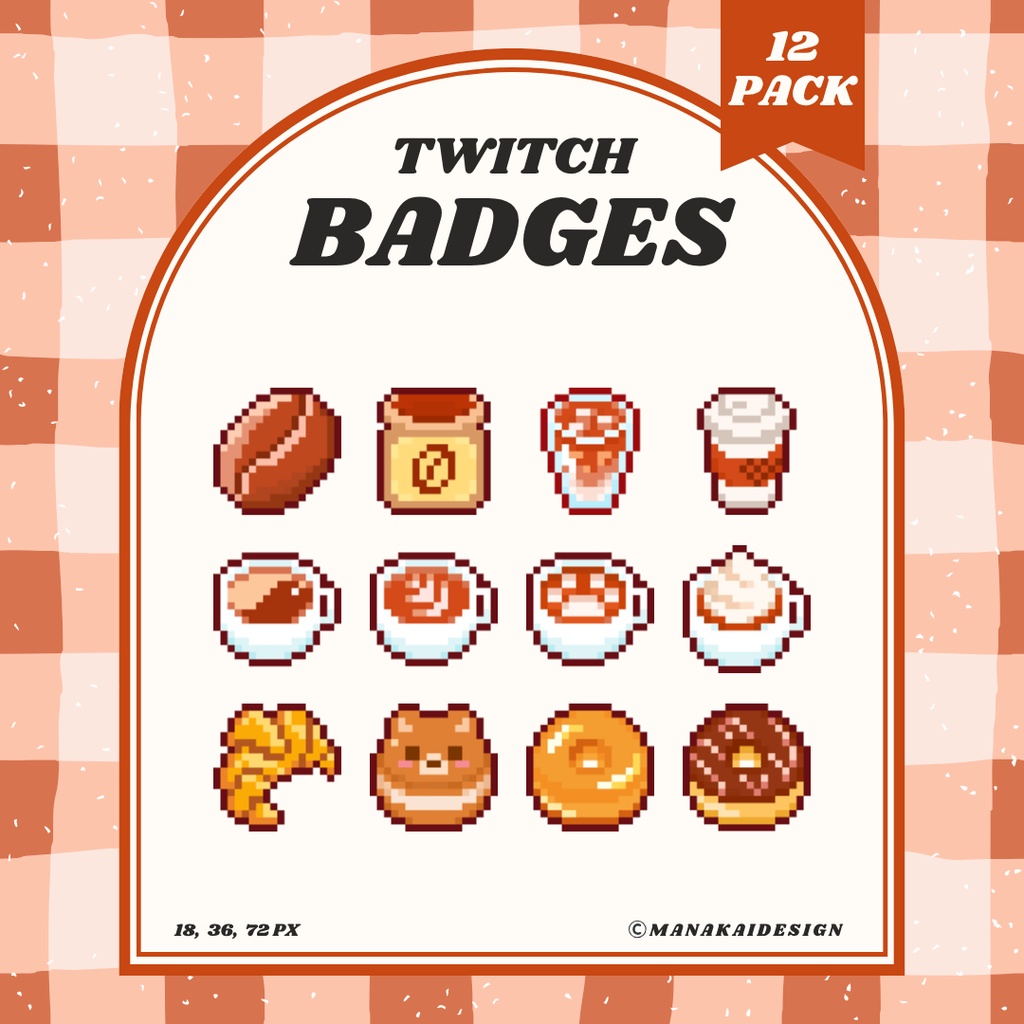 【Twitch対応】カフェのサブスクバッジ ▶︎12個 ドット絵