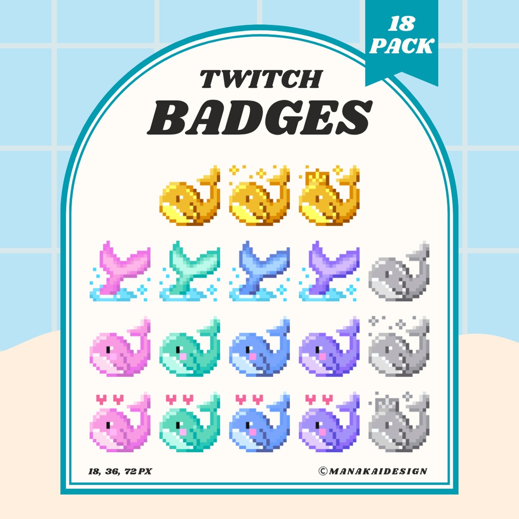 【Twitch対応】かわいいクジラのサブスクバッジ ▶︎12個 ドット絵