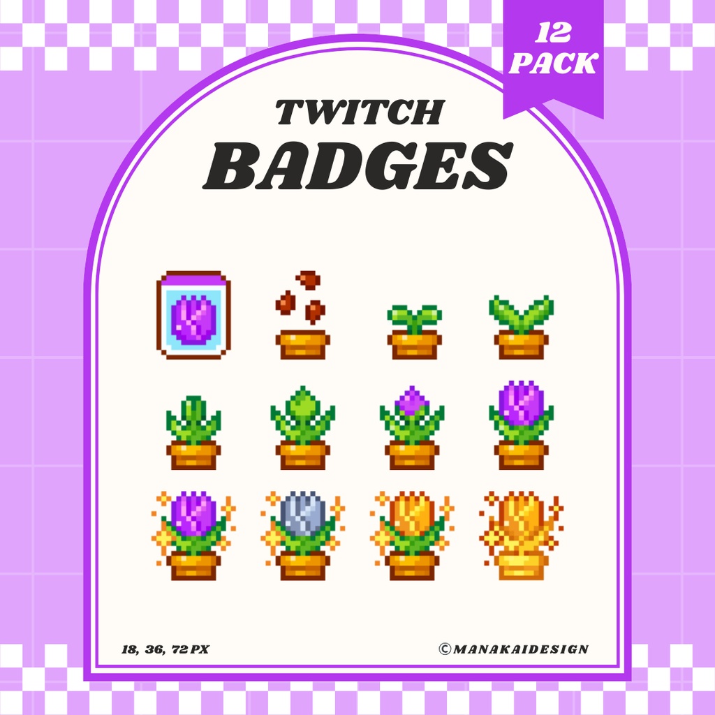 【Twitch対応】チューリップのサブスクバッジ ▶︎4色・12個・ドット絵