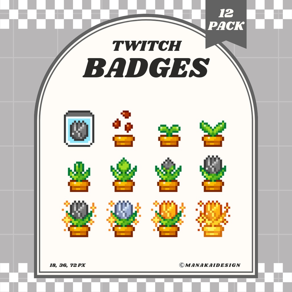 【Twitch対応】チューリップのサブスクバッジ ▶︎4色・12個・ドット絵