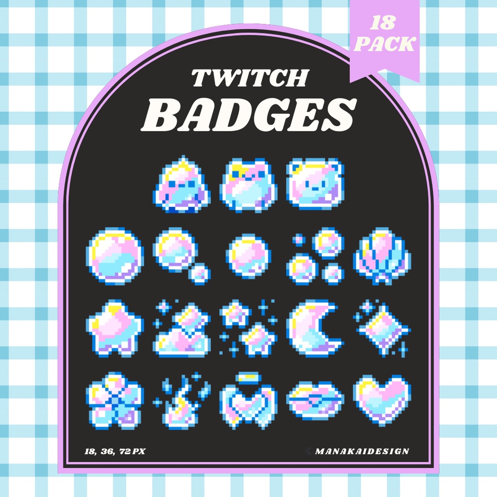 【Twitch対応】シャボン玉🫧のサブスクバッジ ▶︎18個 ドット絵