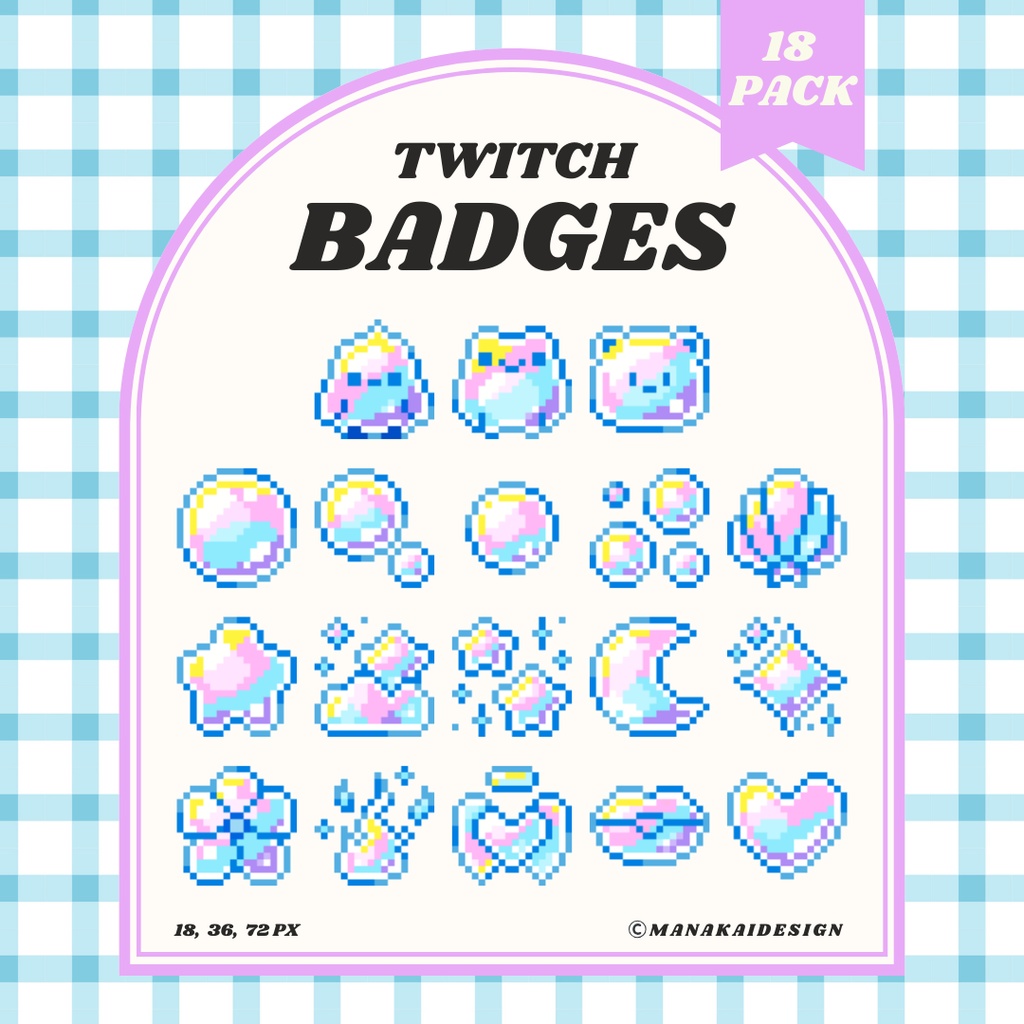 【Twitch対応】シャボン玉🫧のサブスクバッジ ▶︎18個 ドット絵
