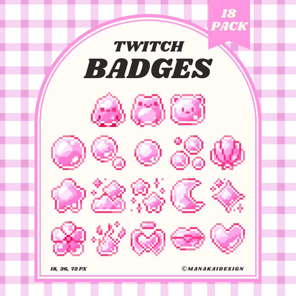 【Twitch対応】ピンクシャボン玉🫧のサブスクバッジ ▶︎18個 ドット絵