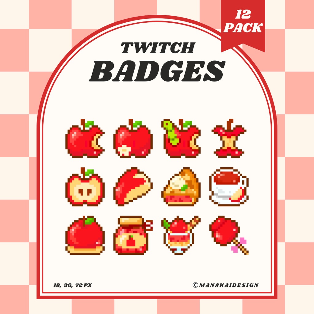  【Twitch対応】りんご🍎のサブスクバッジ ▶︎12個 ドット絵