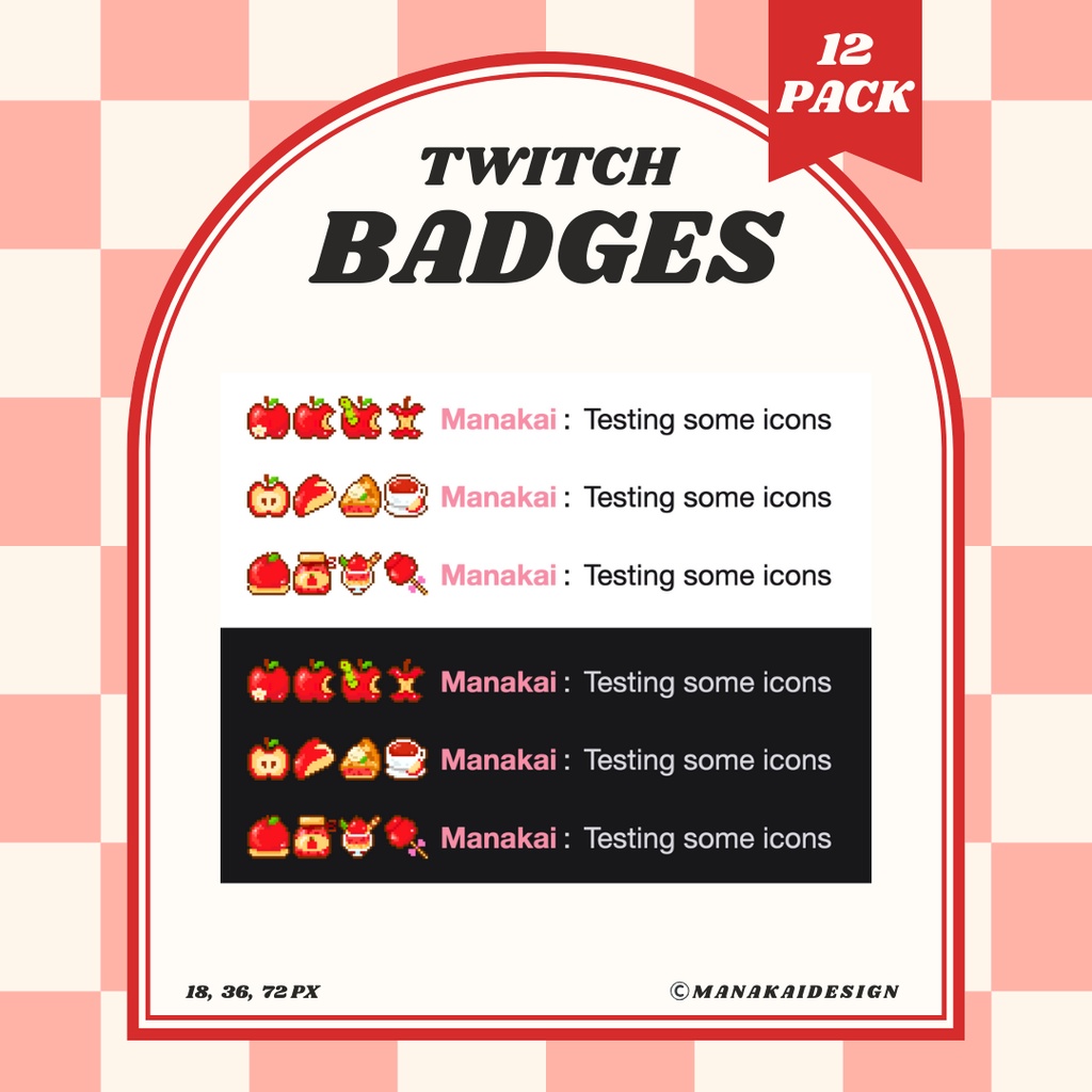 【Twitch対応】りんご🍎のサブスクバッジ ▶︎12個 ドット絵