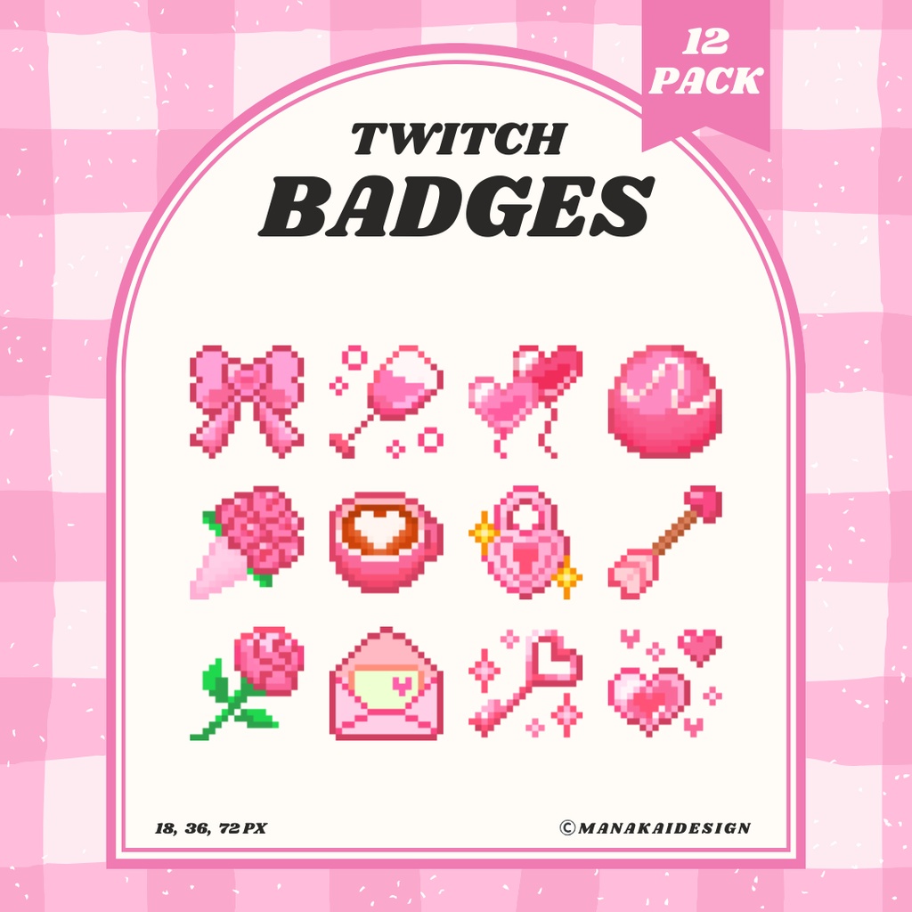  【Twitch対応】ピンク推しのかわいいサブスクバッジ ▶︎12個 ドット絵