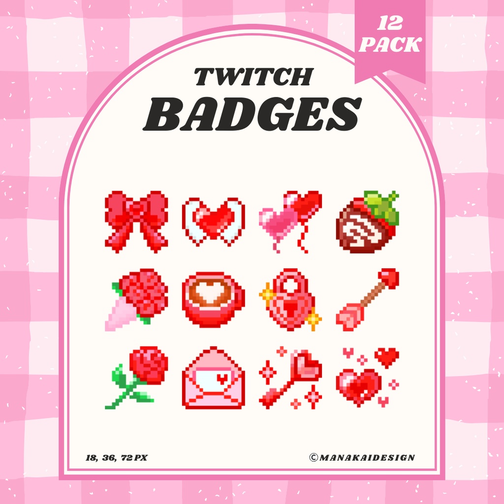  【Twitch対応】レッド推しのかわいいサブスクバッジ ▶︎12個 ドット絵