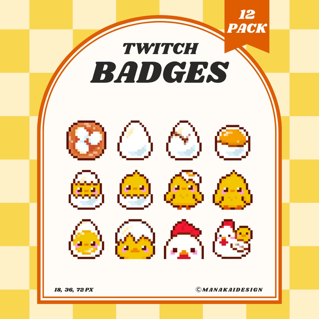 【Twitch対応】ひよこ🐣のサブスクバッジ ▶︎12個 ドット絵