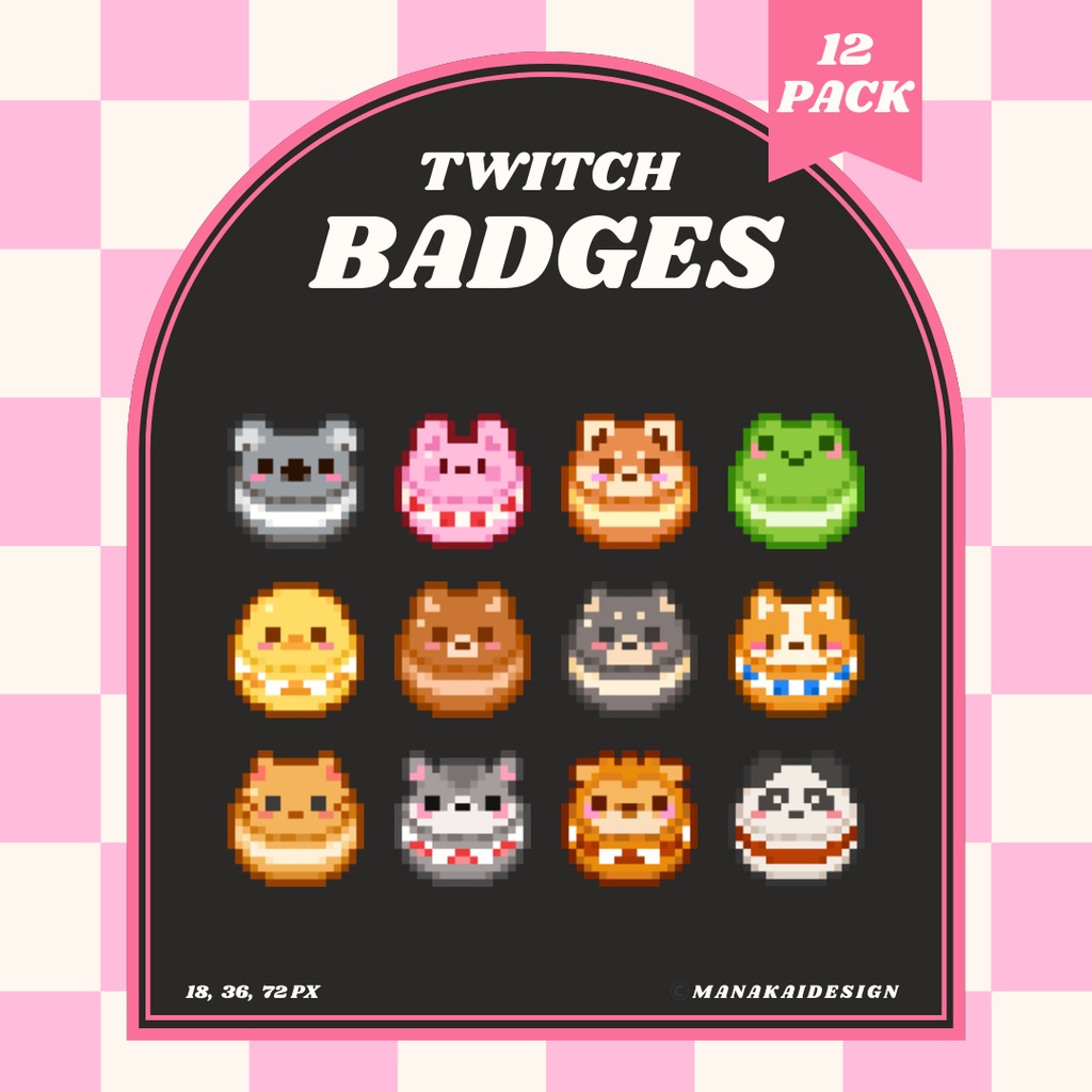 【Twitch対応】動物モチーフマカロンのサブスクバッジ ▶︎12個 ドット絵