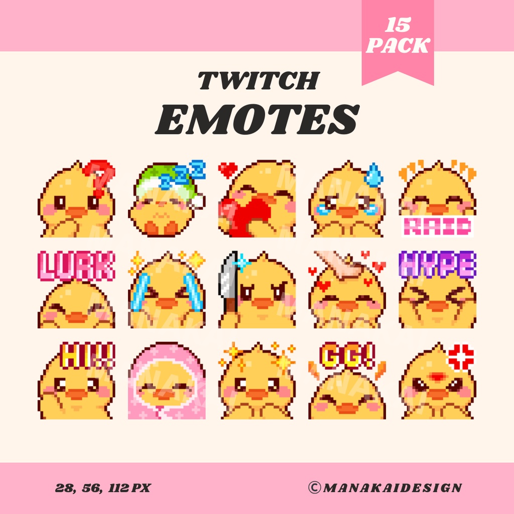 【Twitch/Discord】アヒル・鴨 エモートセット ▶︎ ドット絵