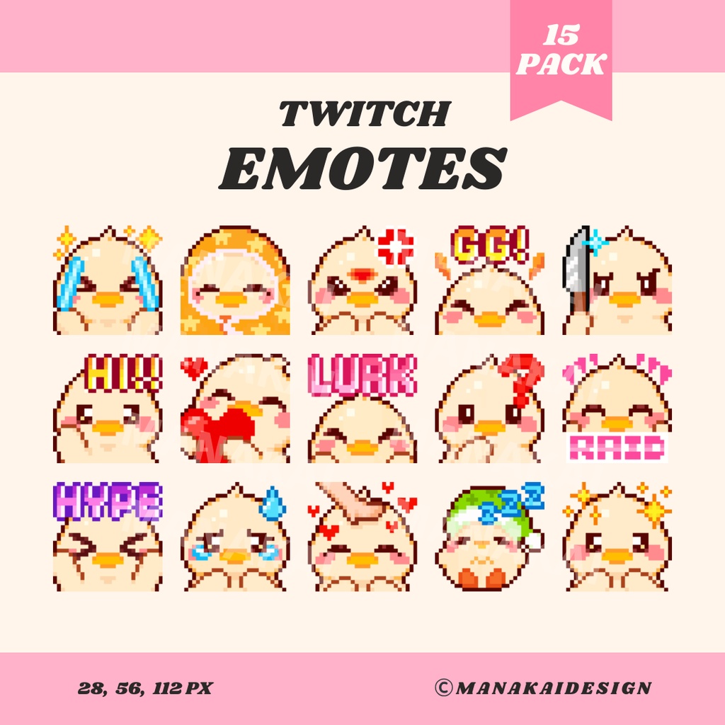 【Twitch/Discord】アヒル・鴨 エモートセット ▶︎ ドット絵