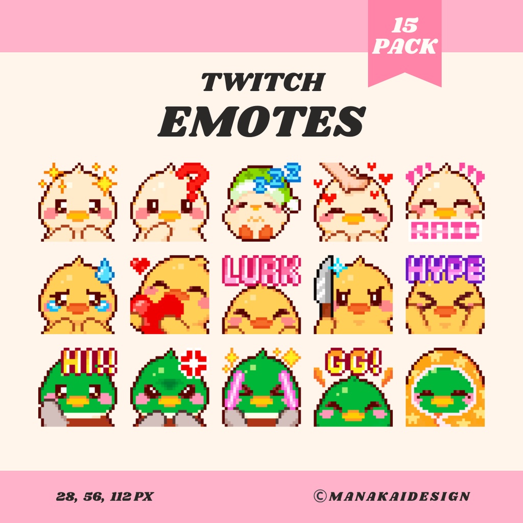 【Twitch/Discord】アヒル・鴨 エモートセット ▶︎ ドット絵
