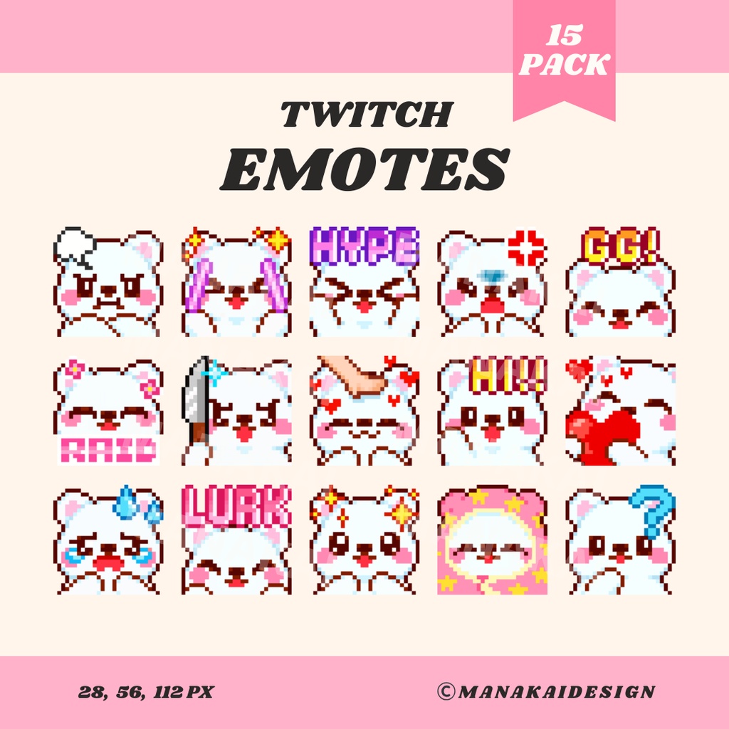 【Twitch/Discord】エモート クマちゃんセット ▶︎ ドット絵