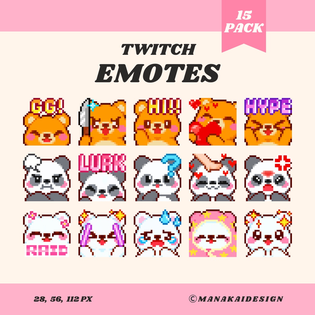 【Twitch/Discord】エモート クマちゃんセット ▶︎ ドット絵