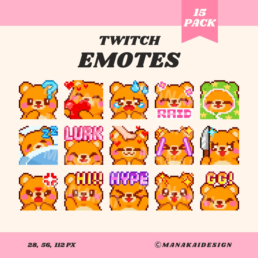 【Twitch/Discord】エモート クマちゃんセット ▶︎ ドット絵