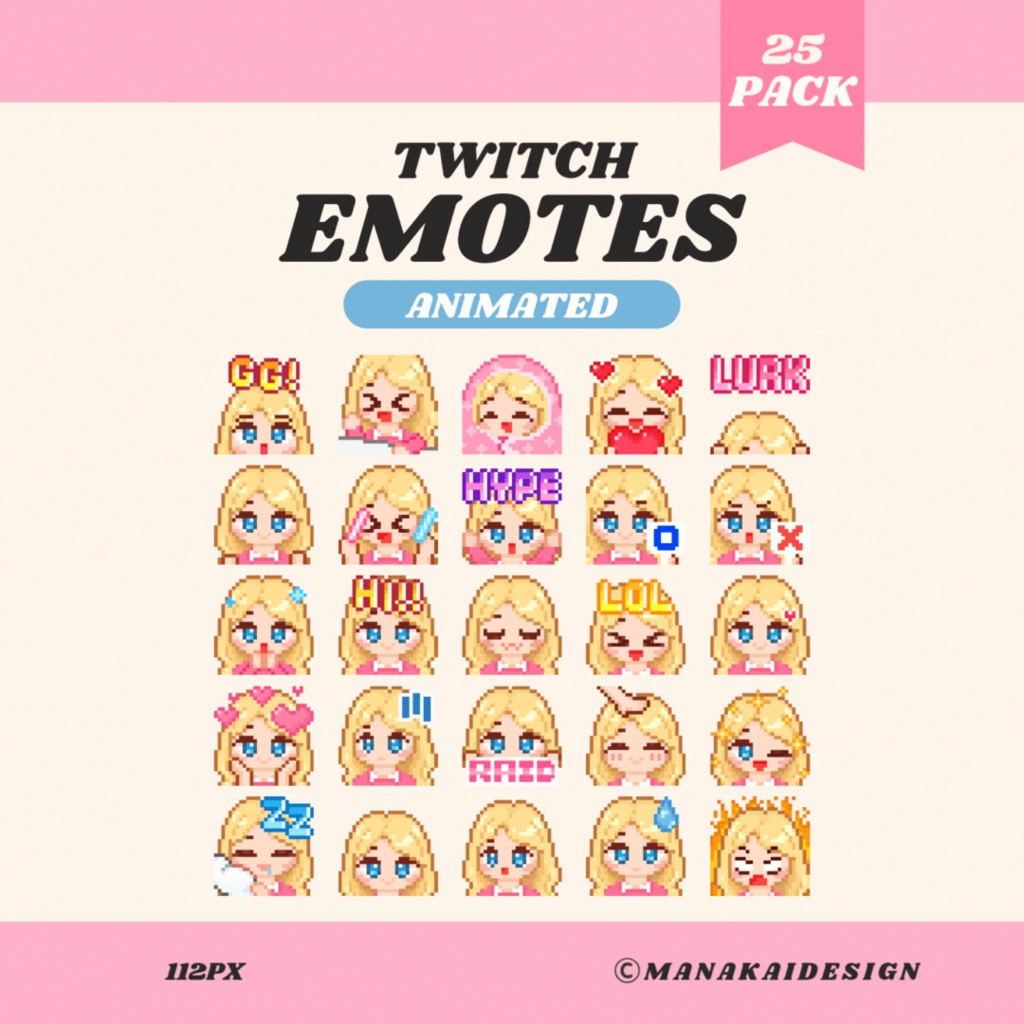 【Twitch対応】動く！金髪の女の子スタンプ ▶︎25個 ドット絵