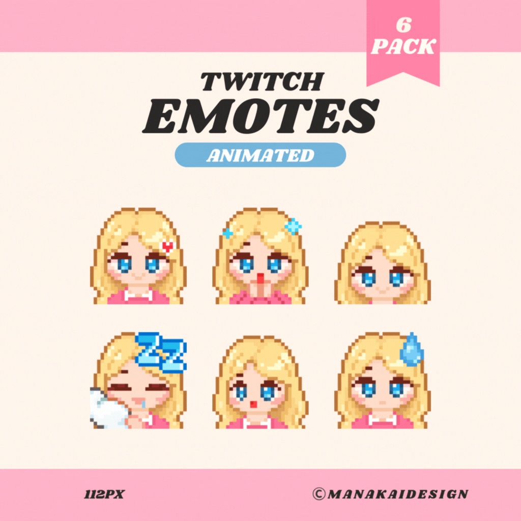 【Twitch対応】動く!金髪の女の子スタンプ ▶︎25個 ドット絵
