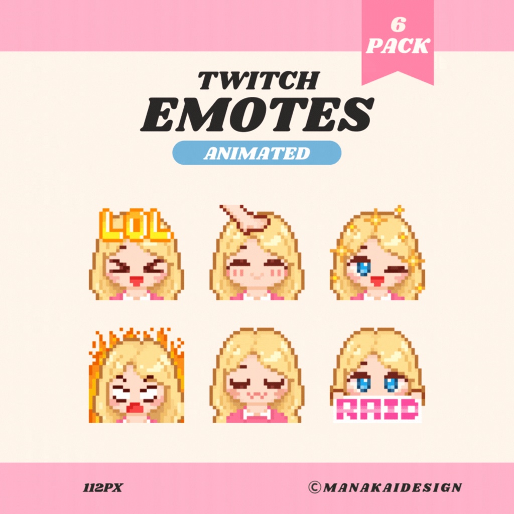 【Twitch対応】動く!金髪の女の子スタンプ ▶︎25個 ドット絵