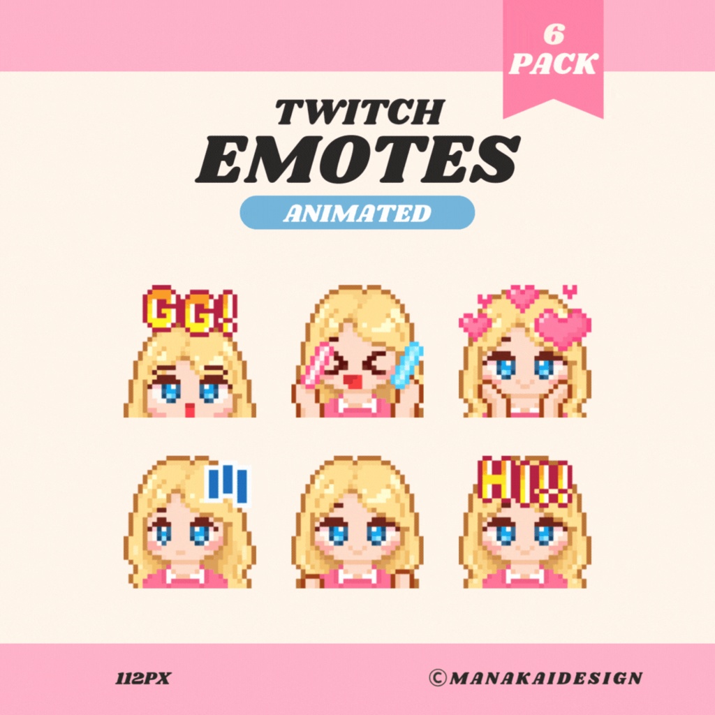 【Twitch対応】動く!金髪の女の子スタンプ ▶︎25個 ドット絵