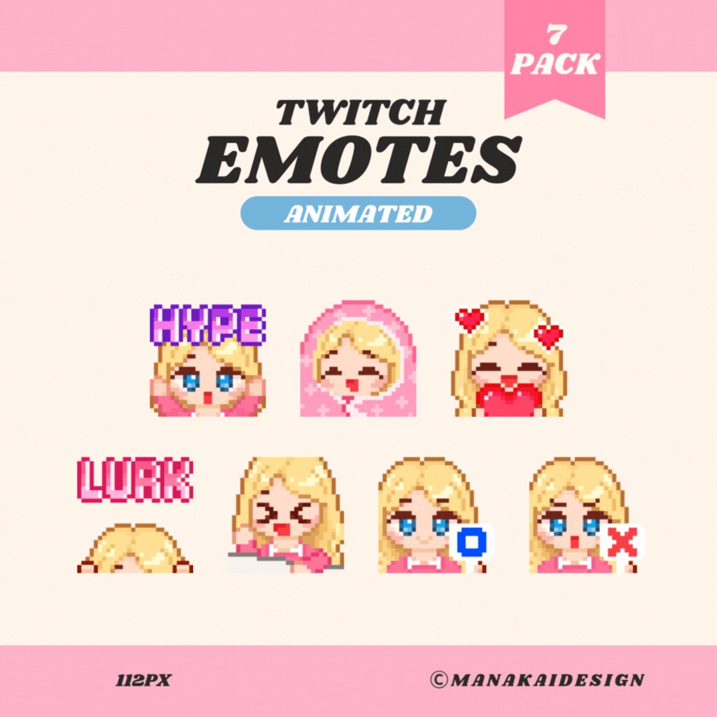 【Twitch対応】動く!金髪の女の子スタンプ ▶︎25個 ドット絵