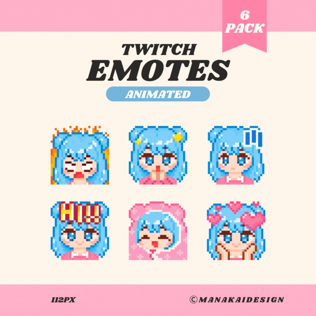 【Twitch対応】動く!青髪の女の子スタンプ ▶︎25個 ドット絵