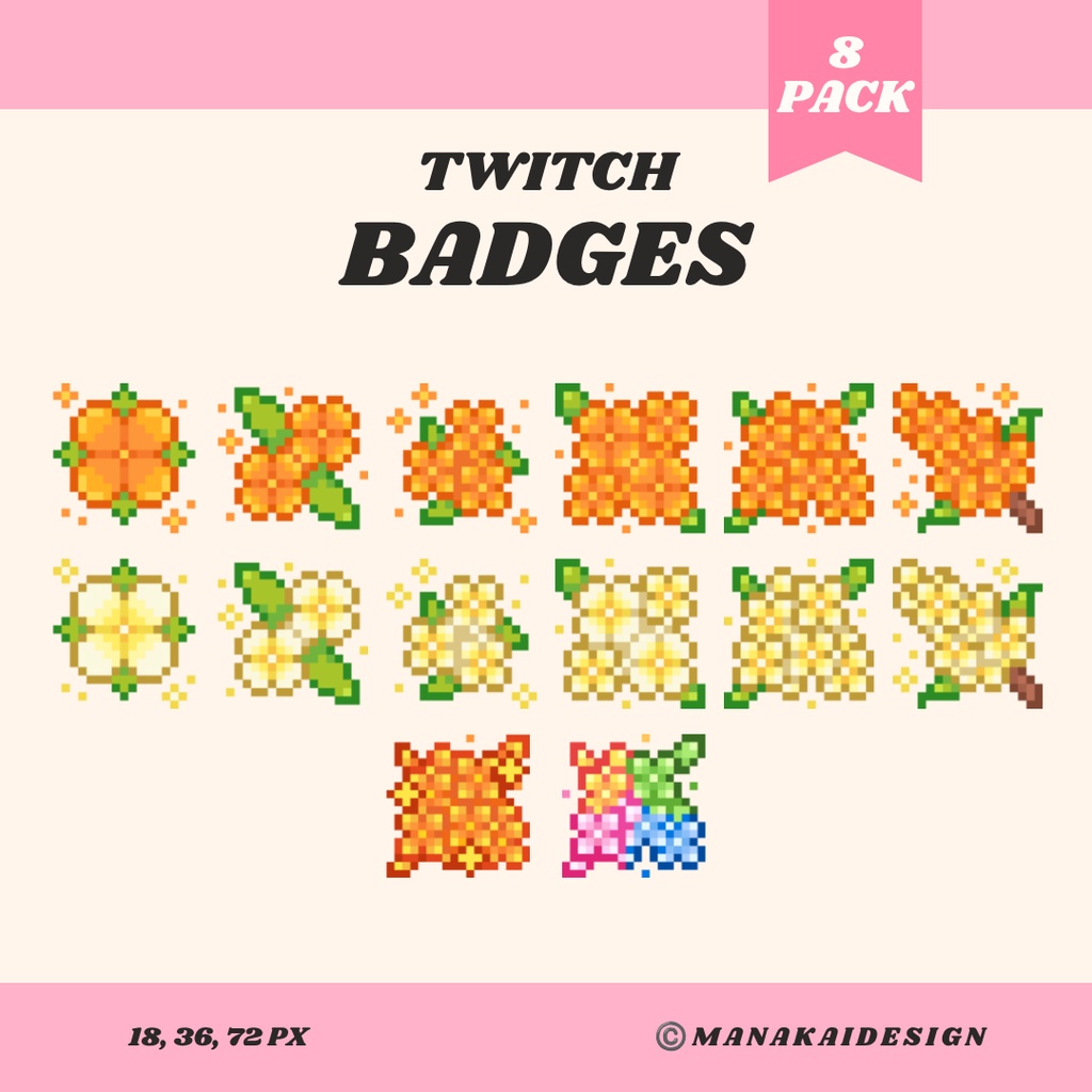 【Twitch対応】金木犀と銀木犀 バッジ ▶︎8個 ドット絵