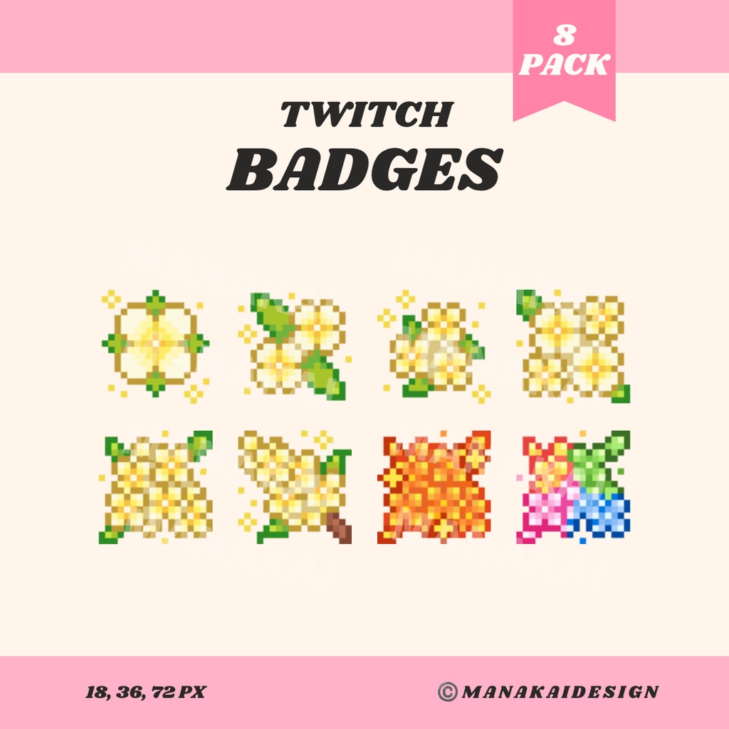 【Twitch対応】金木犀と銀木犀 バッジ ▶︎8個 ドット絵