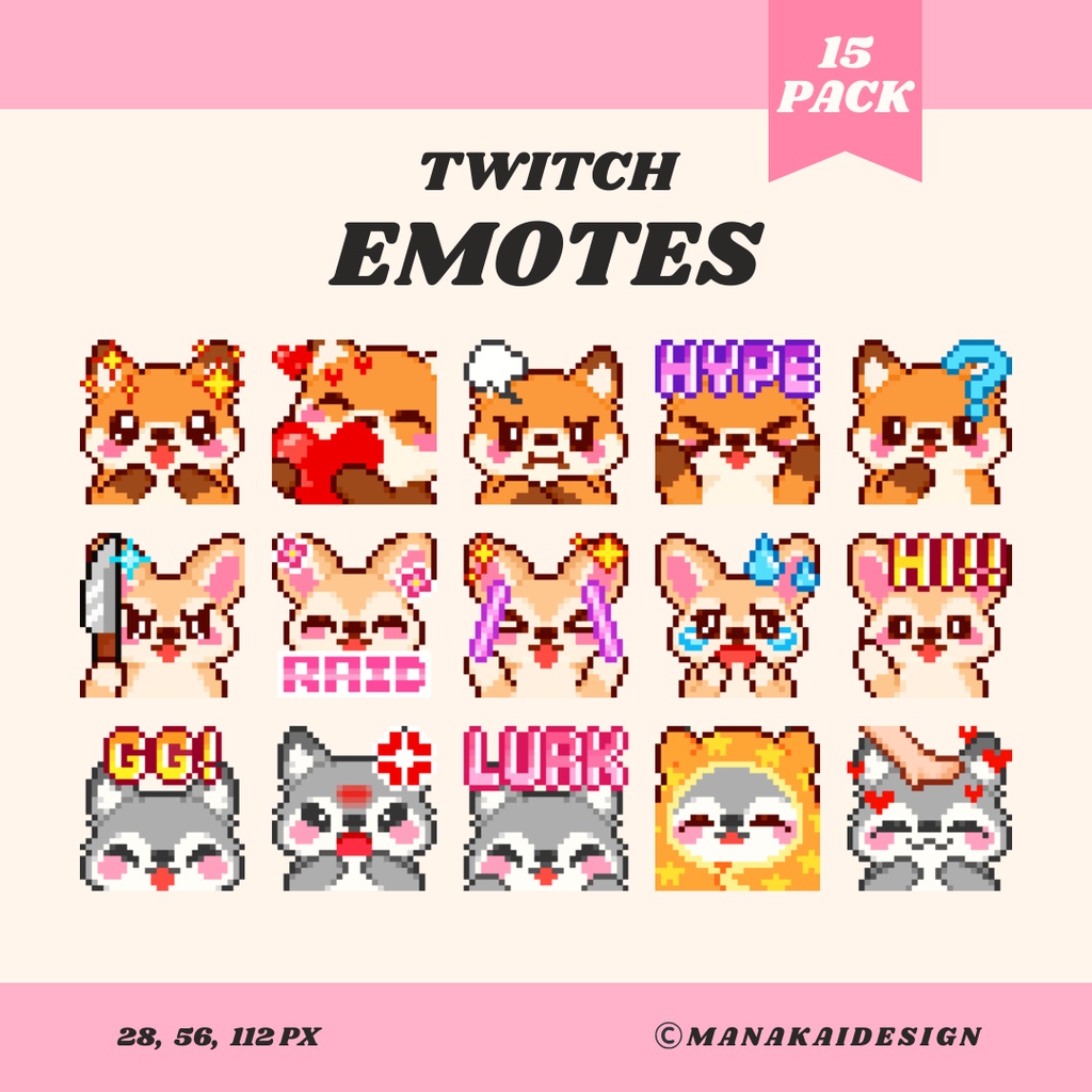 【Twitch/Discord】キツネ・フェニック・オオカミ ▶︎ ドット絵スタンプ