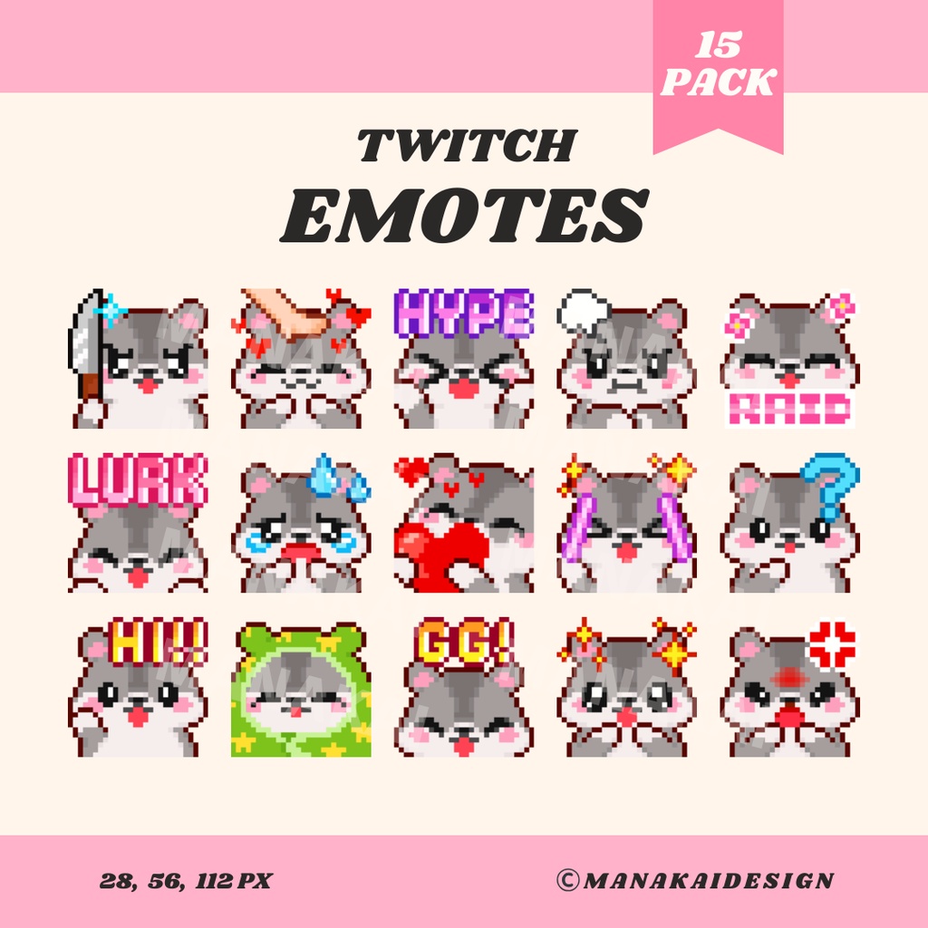 【Twitch/Discord】ハムスター(ゴールド・グレー) ▶︎ ドット絵スタンプ