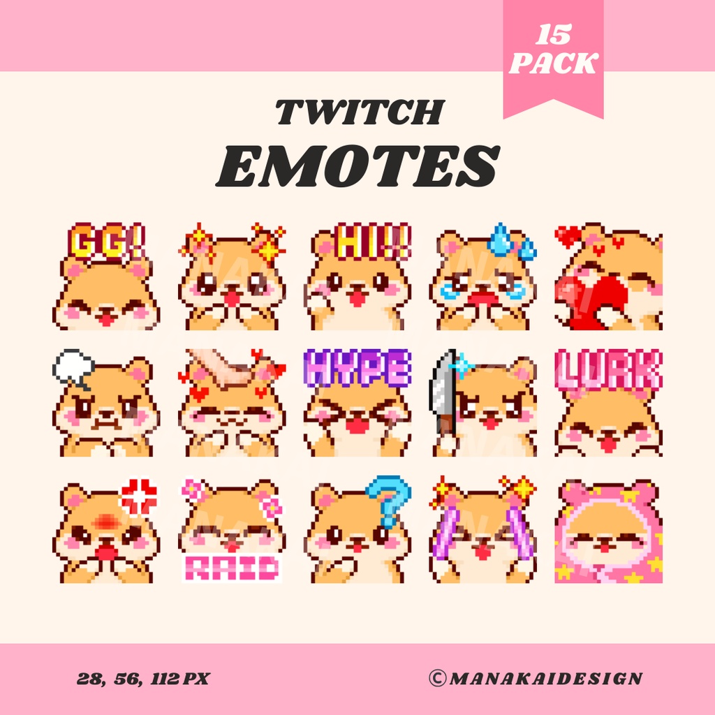 【Twitch/Discord】ハムスター(ゴールド・グレー) ▶︎ ドット絵スタンプ