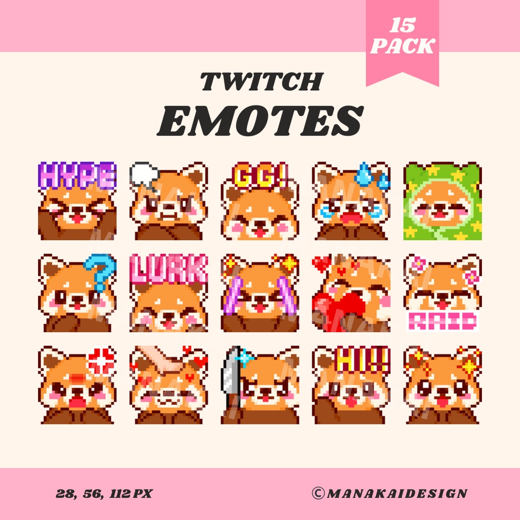 【Twitch/Discord】レッサーパンダ・アライグマ・タヌキ ▶︎ ドット絵スタンプ