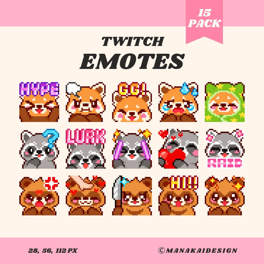【Twitch/Discord】レッサーパンダ・アライグマ・タヌキ ▶︎ ドット絵スタンプ