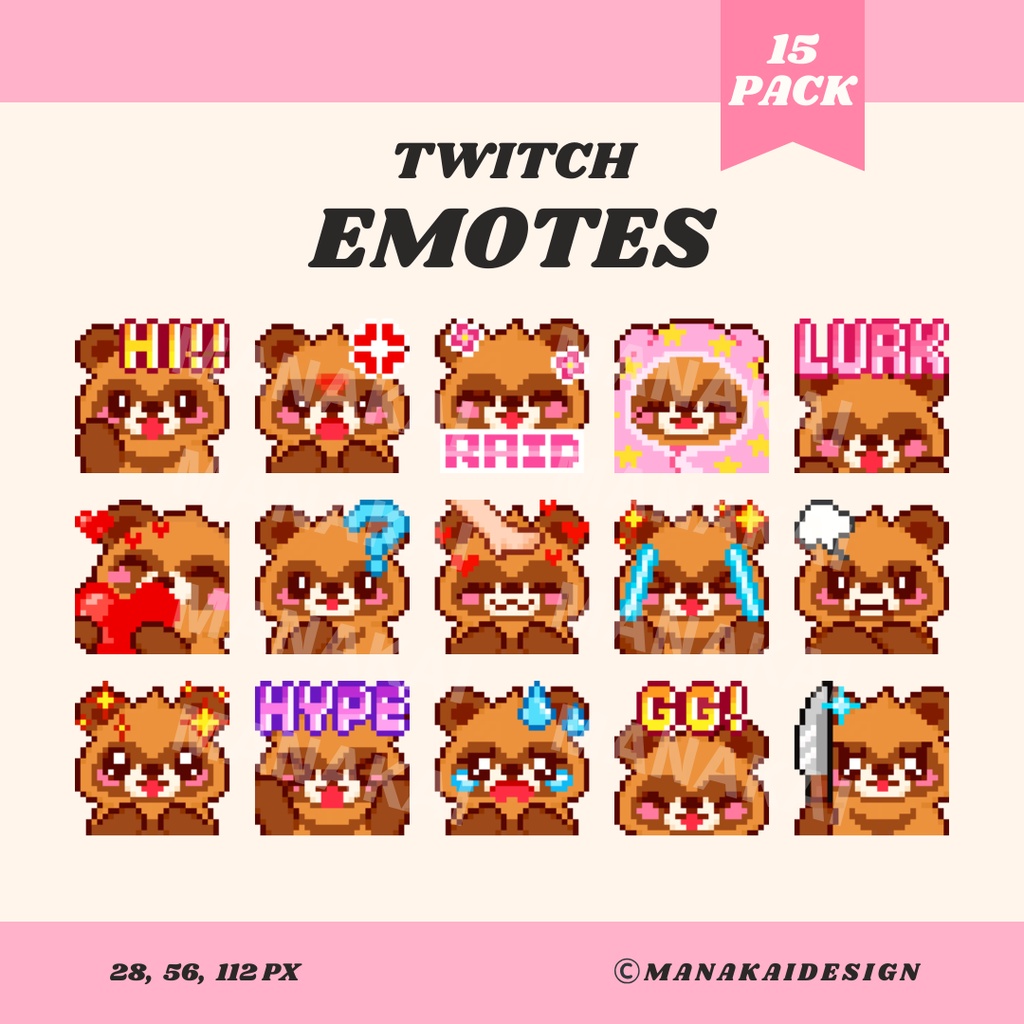 【Twitch/Discord】レッサーパンダ・アライグマ・タヌキ ▶︎ ドット絵スタンプ