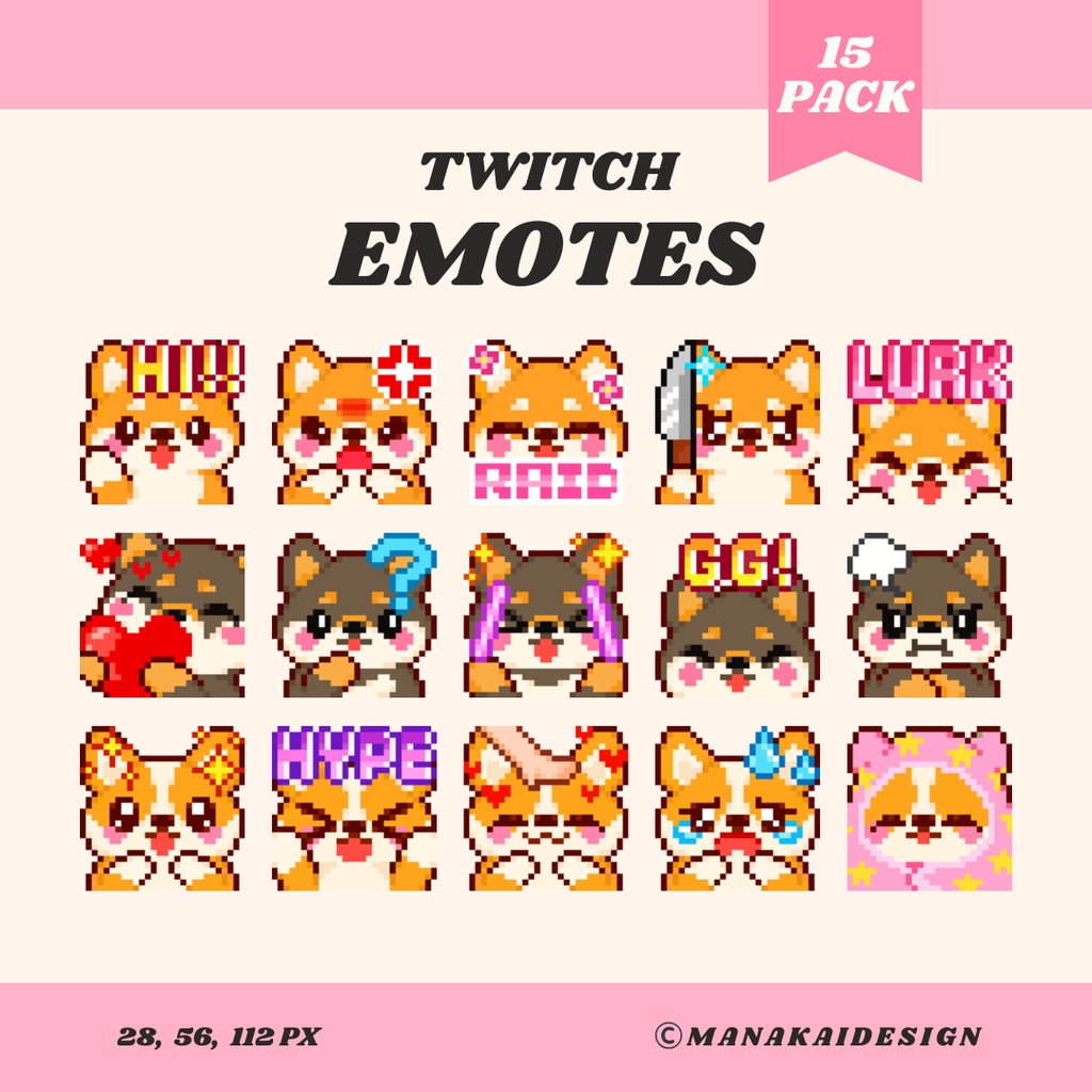 【Twitch/Discord】柴犬・黒柴・コーギー ▶︎ ドット絵スタンプ