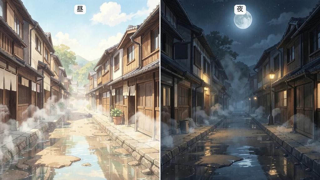 温泉旅館の背景 昼夜セット 10場面20枚|TRPG・ココフォリア・配信に(お試し0円あり)