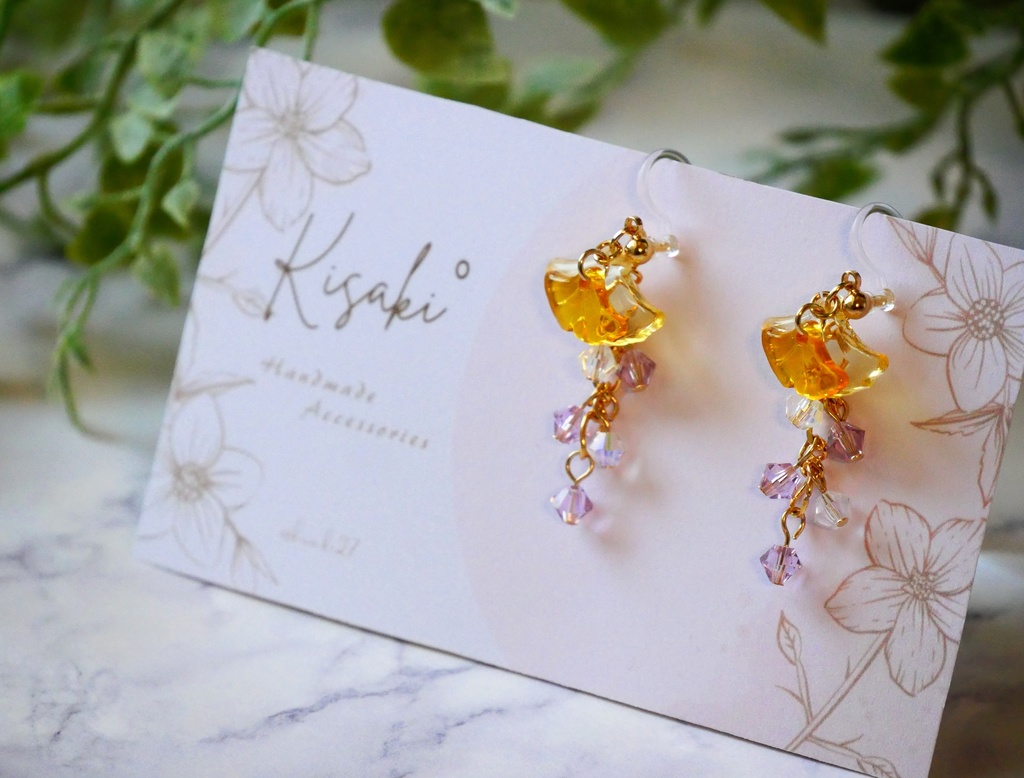 銀魂イメージ*銀杏×銀時×高杉ピアス・イヤリング|ライトアメジスト&イチョウ