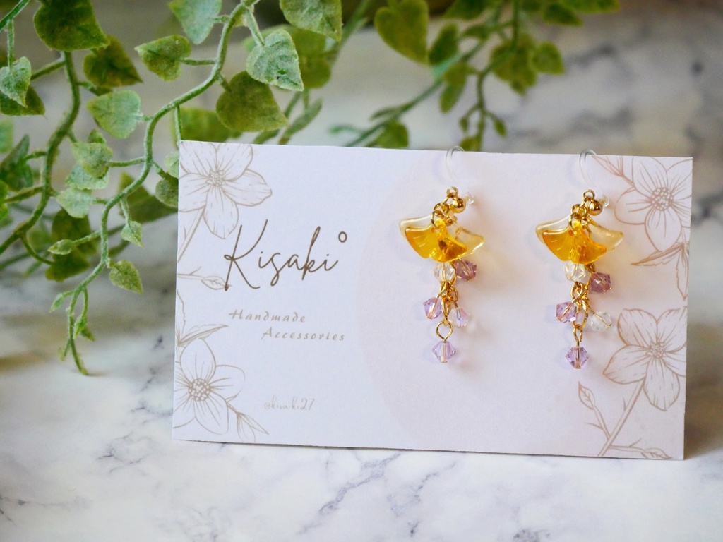 銀魂イメージ*銀杏×銀時×高杉ピアス・イヤリング|ライトアメジスト&イチョウ