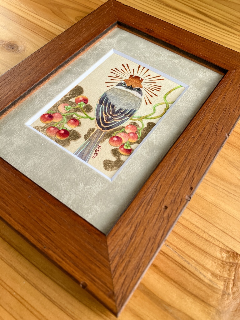 【原画】モズとヒヨドリジョウゴ