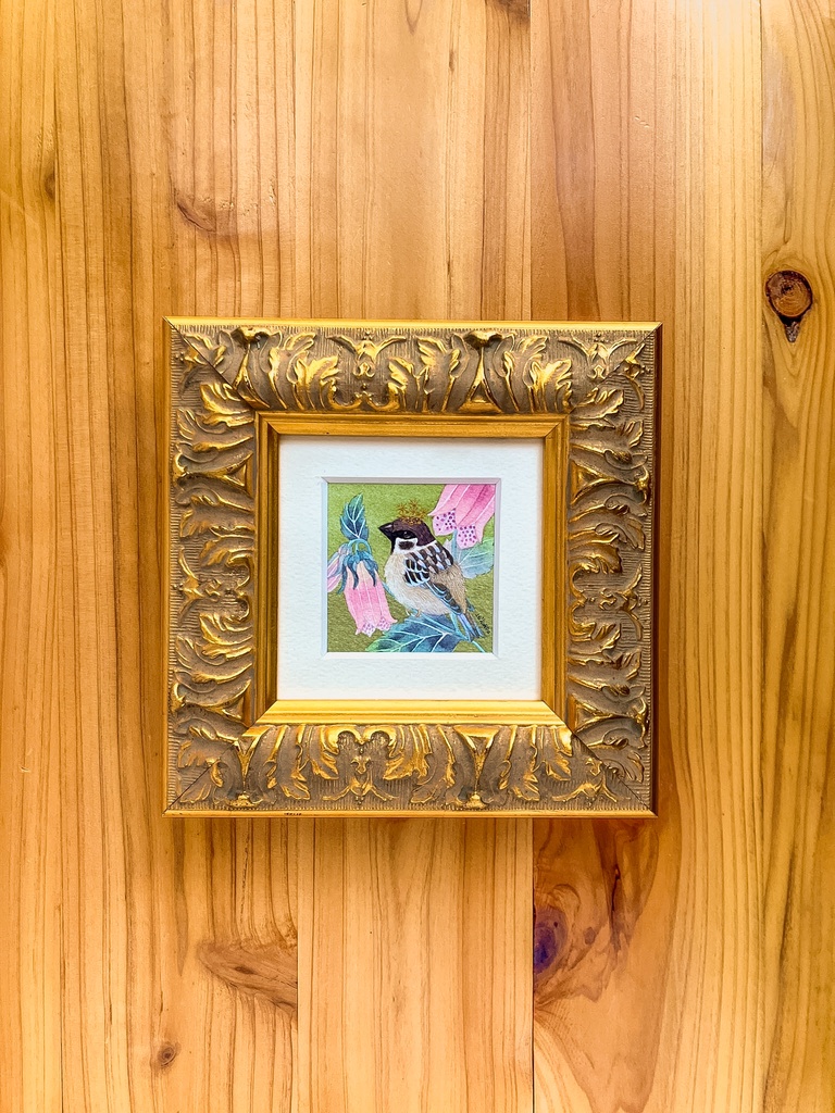 【原画】スズメとホタルブクロ