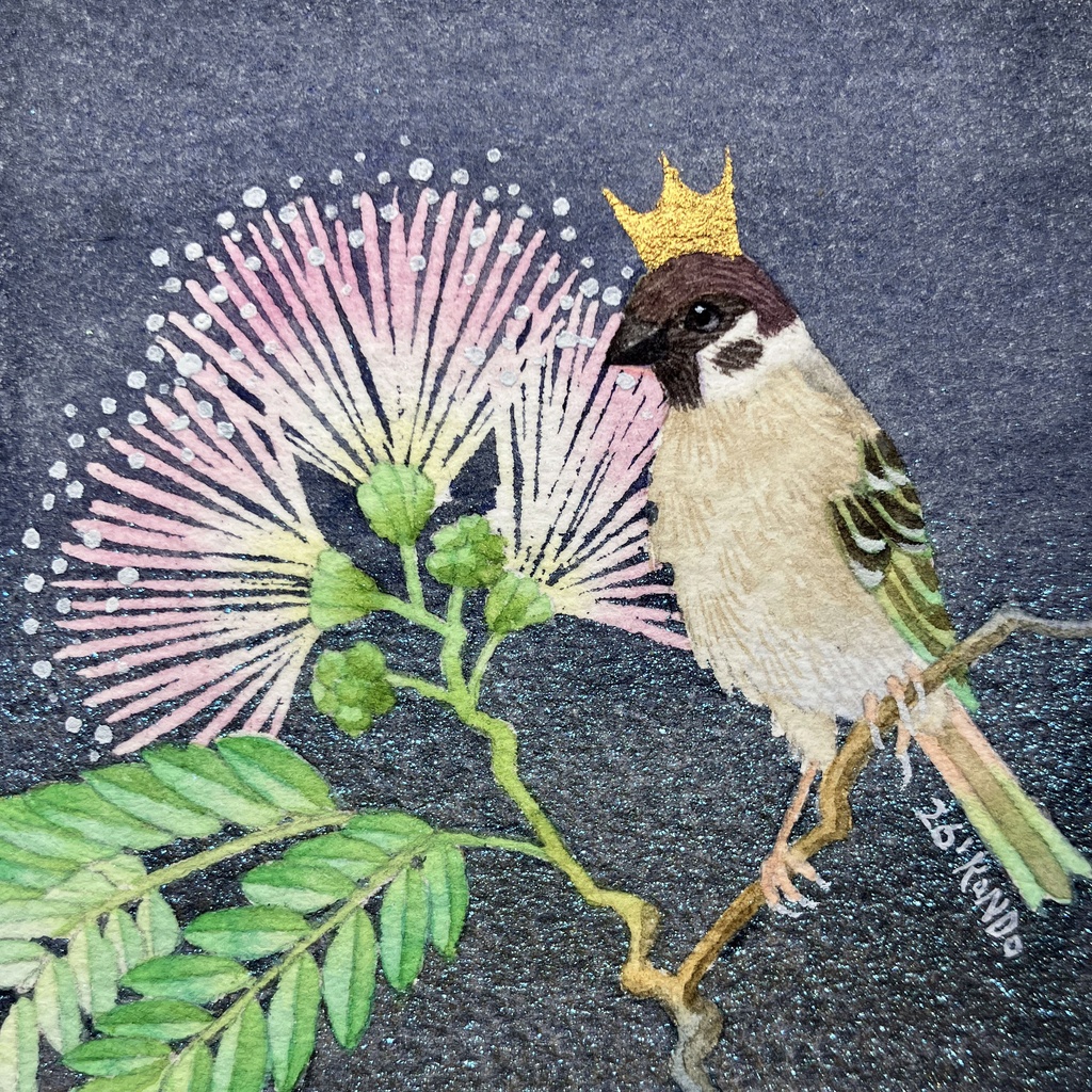 【原画】スズメとネムノキ