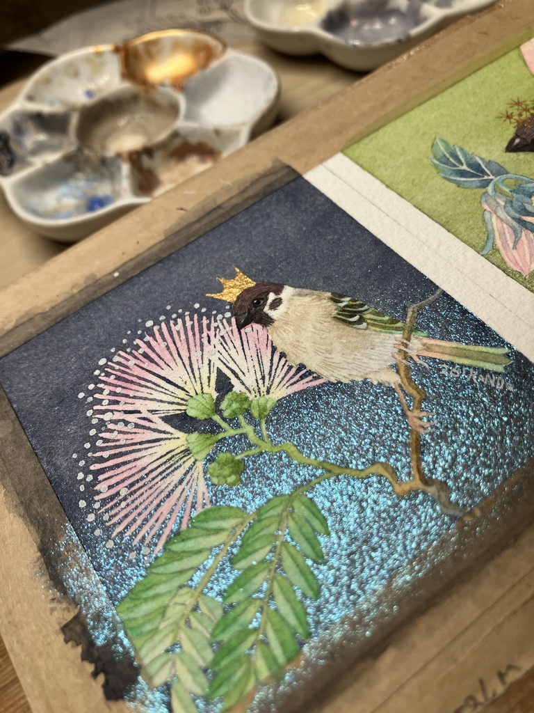 【原画】スズメとネムノキ