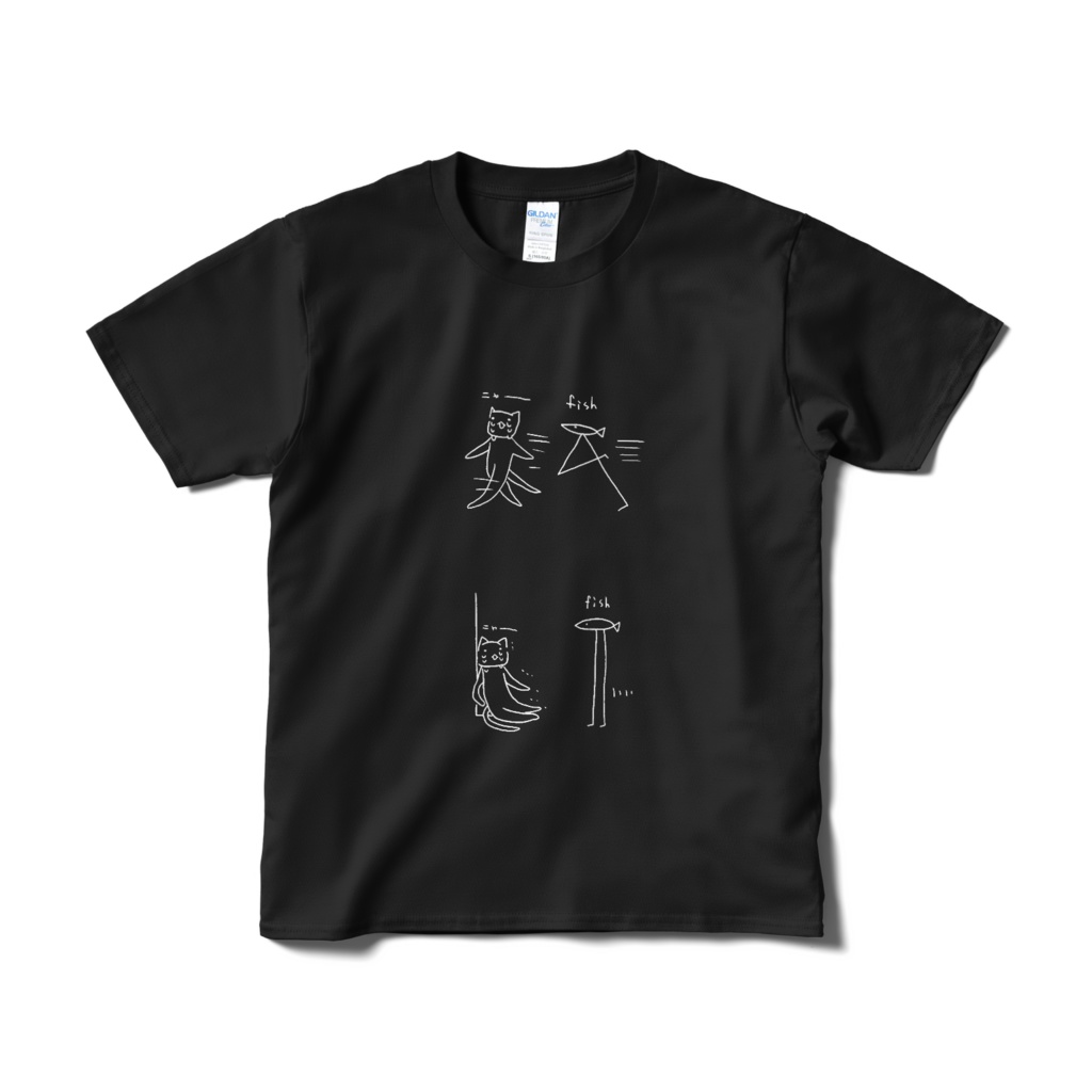 fishとねこちゃん2コマTシャツ 黒
