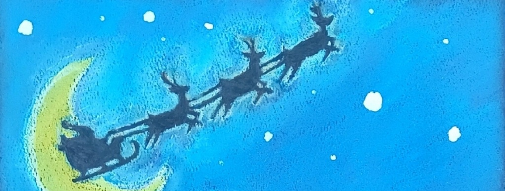 【ダウンロード版ポストカード】サンタとトナカイを見上げる女の子のクリスマス