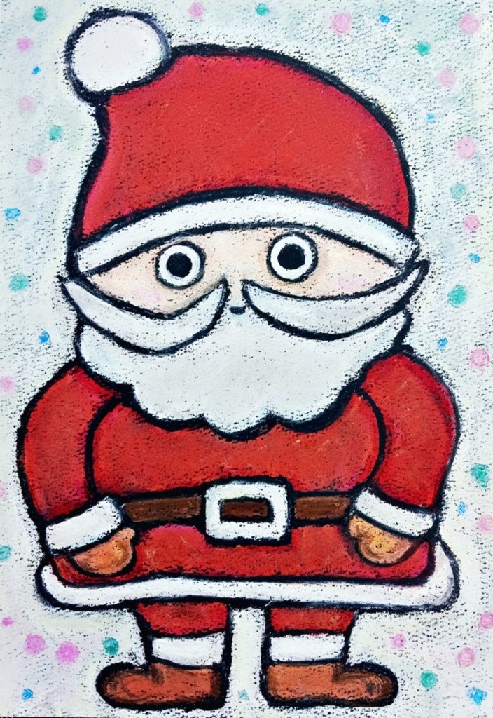 【DL版】すぐ使える🎅🏻 ほっこり可愛い!パステル画まるいサンタさんのポストカード 🎄