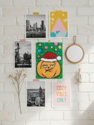 【DL版】すぐ使える🎃脱力系Xmas「なんか文句ある?」不機嫌カボチャのサンタ帽ポストカード🎄