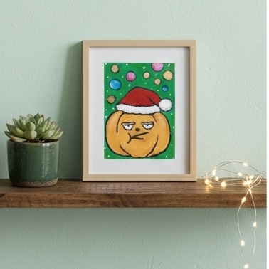 【DL版】すぐ使える🎃脱力系Xmas「なんか文句ある?」不機嫌カボチャのサンタ帽ポストカード🎄