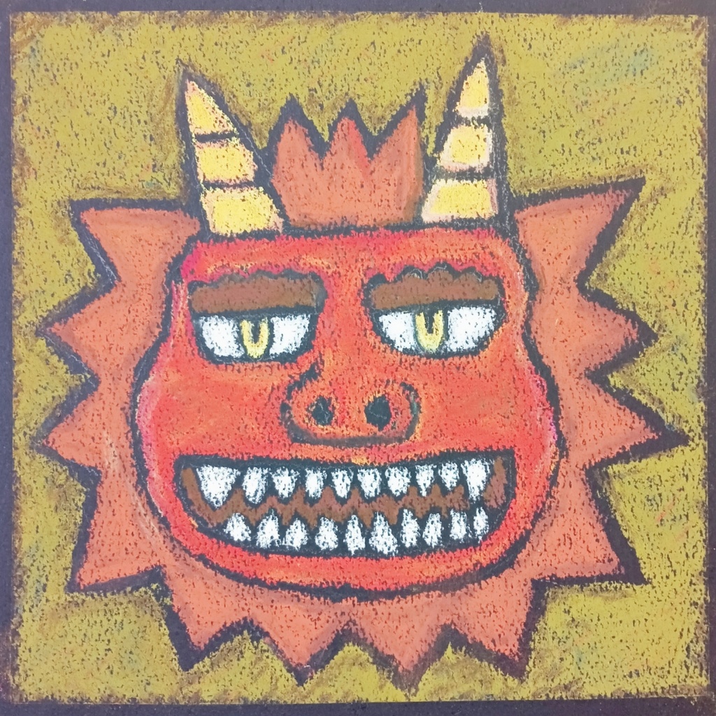 【DL版】赤鬼のお面｜ポストカード・節分工作にも使えるパステルアート