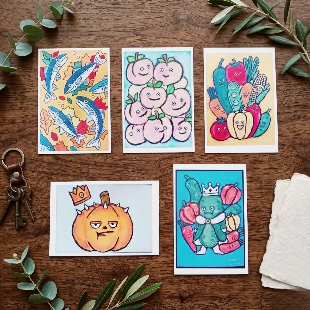 【DL版】果物と野菜のキャラクター ポストカード 5枚セット