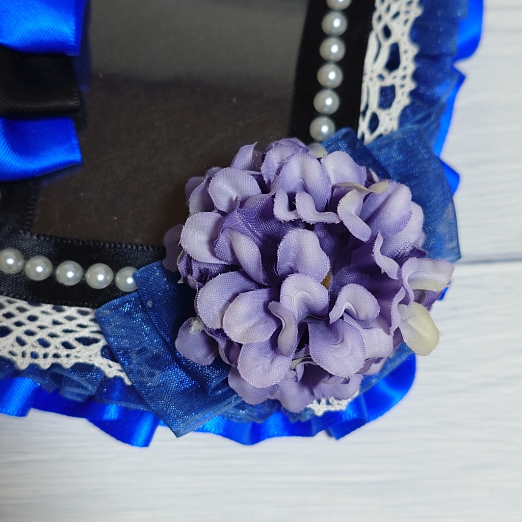 【現品限り】青×黒 お花のデコ硬質ケース B8サイズ