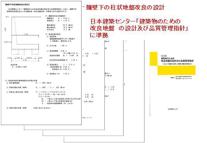 擁壁下のラップ形式柱状地盤改良設計 